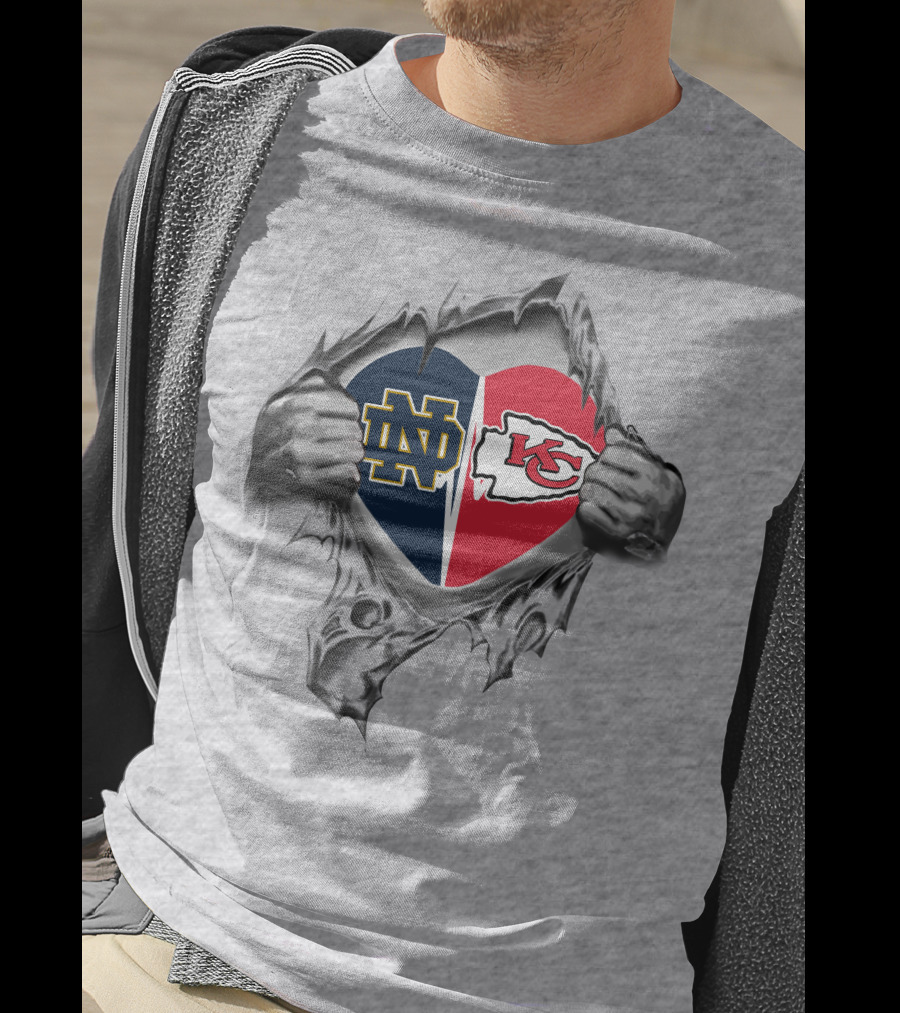 Chiefs Notre Dame Heart Logo Kansas City NFL College Football Passion T-Shirt