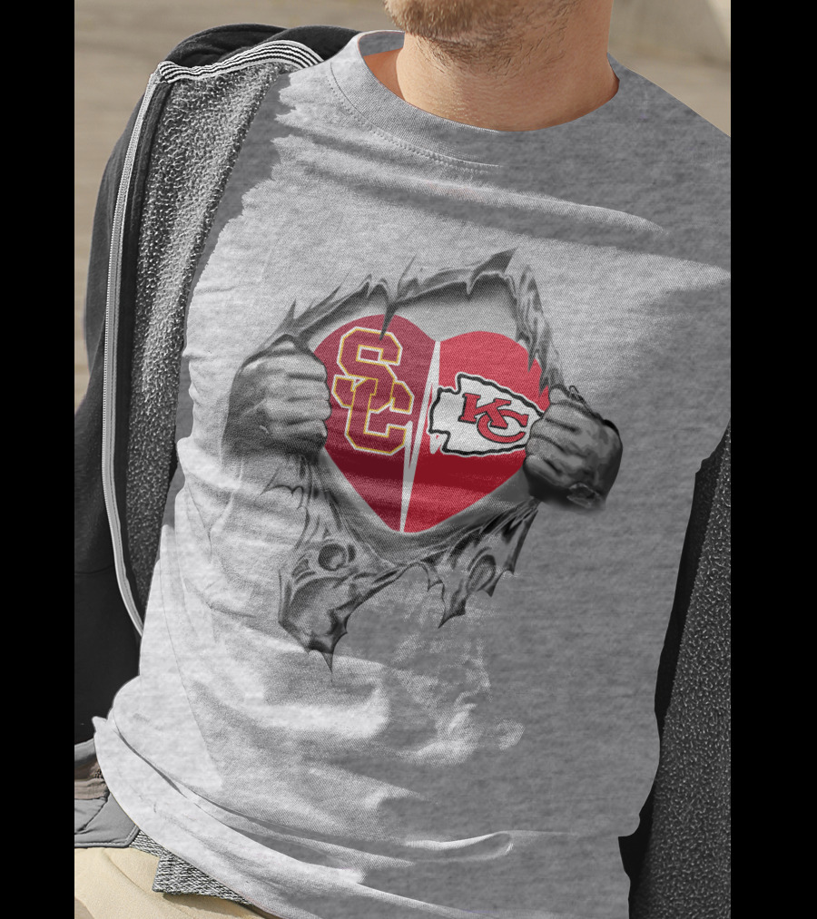 USC Trojans KC Chiefs Heart Pullover T-Shirt