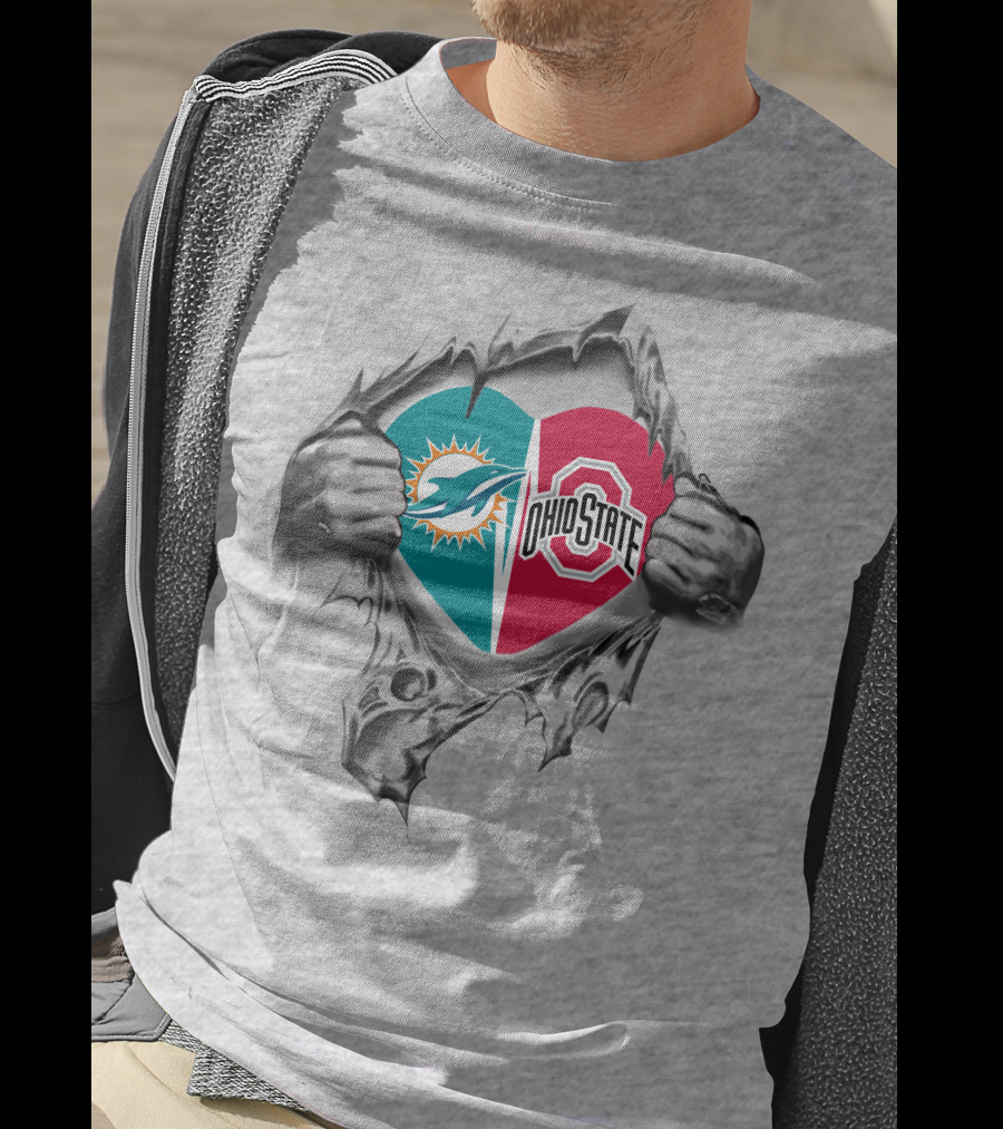 Dolphins Ohio State Heart Ripped T-Shirt