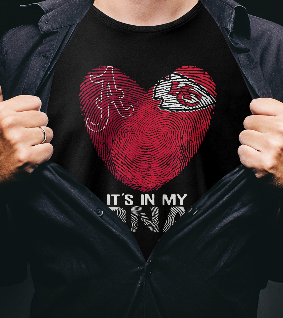 Alabama And Chiefs Heart Logo It's In My DNA Fingerprint T-Shirt