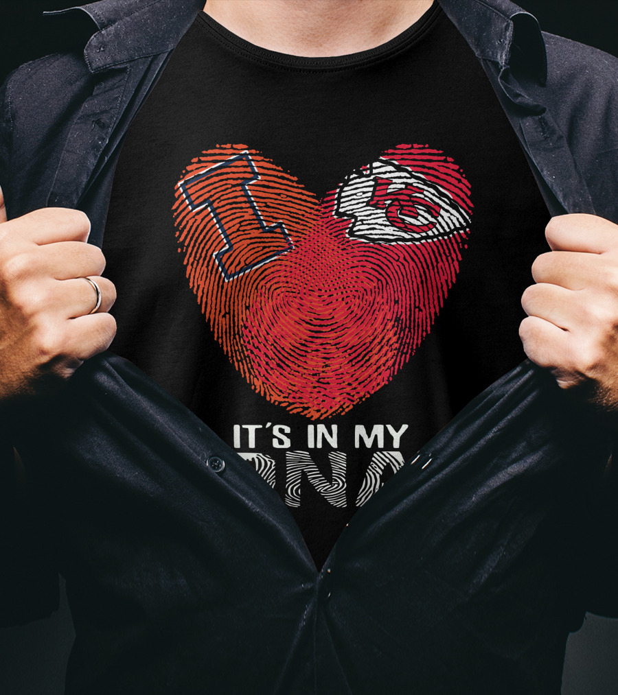 Illinois Fighting Illini And Kansas City Chiefs It's In My DNA Heart Fingerprint T-Shirt