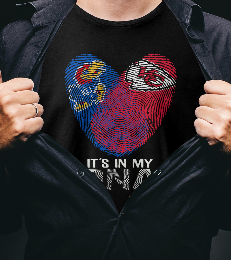 Kansas Jayhawks Chiefs It's In My DNA Fingerprint Heart T-Shirt