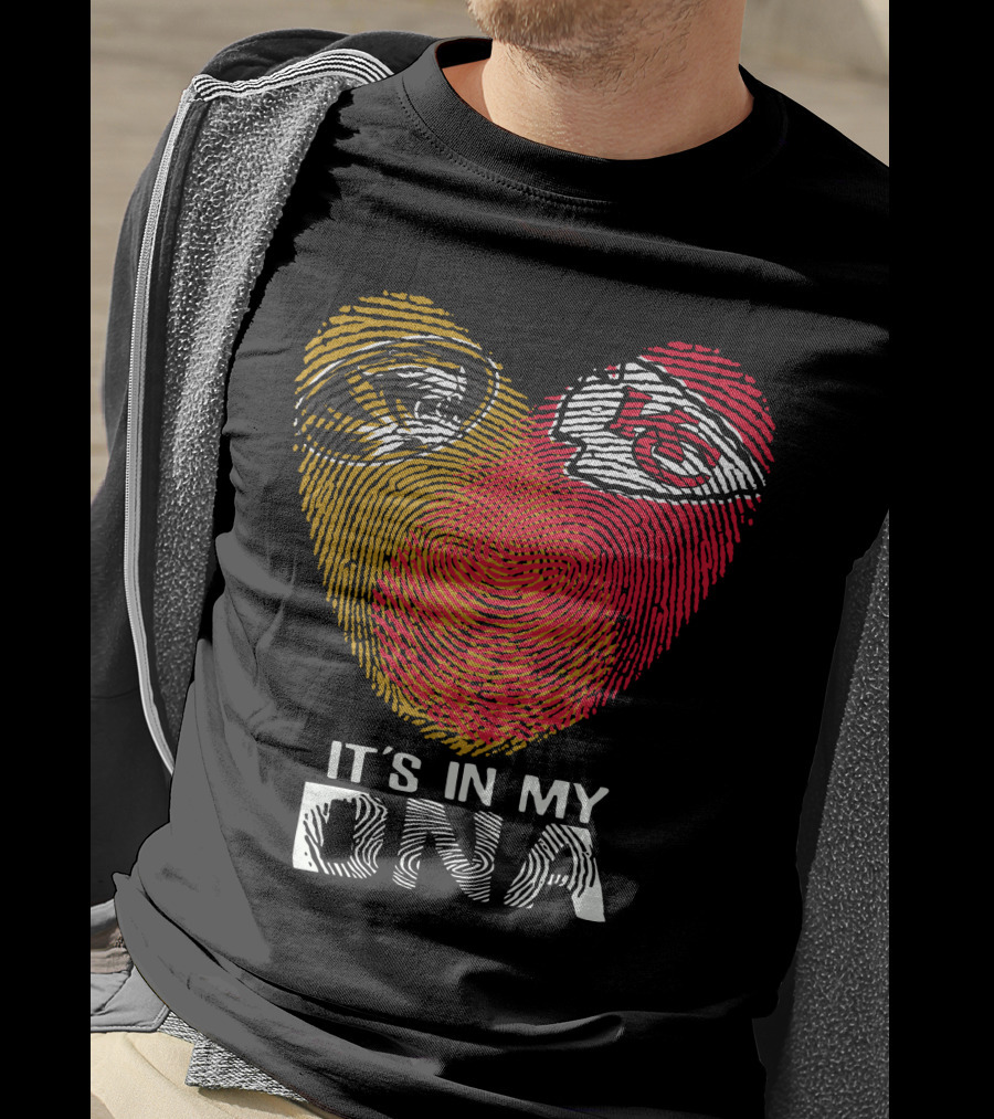 Missouri Tigers And Kansas City Chiefs It's In My DNA Fingerprint Heart T-Shirt