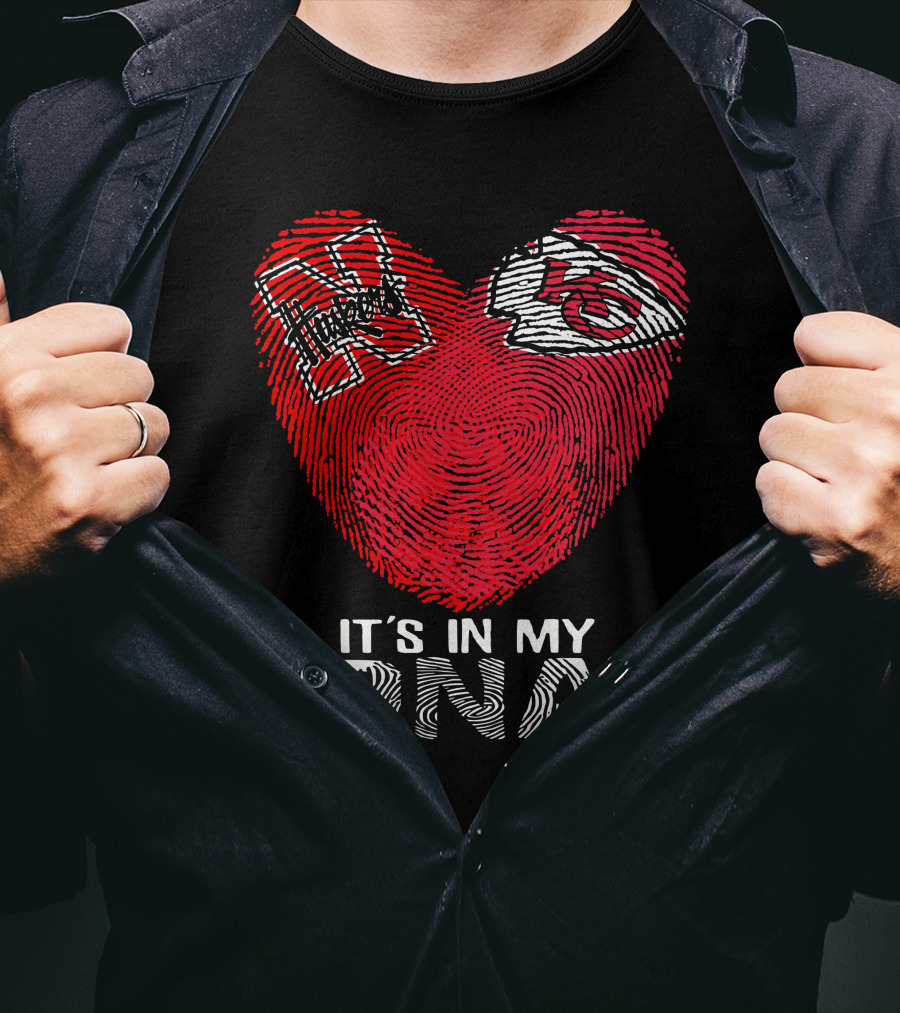 Nebraska Cornhuskers Kansas City Chiefs It's In My DNA Fingerprint Heart T-Shirt