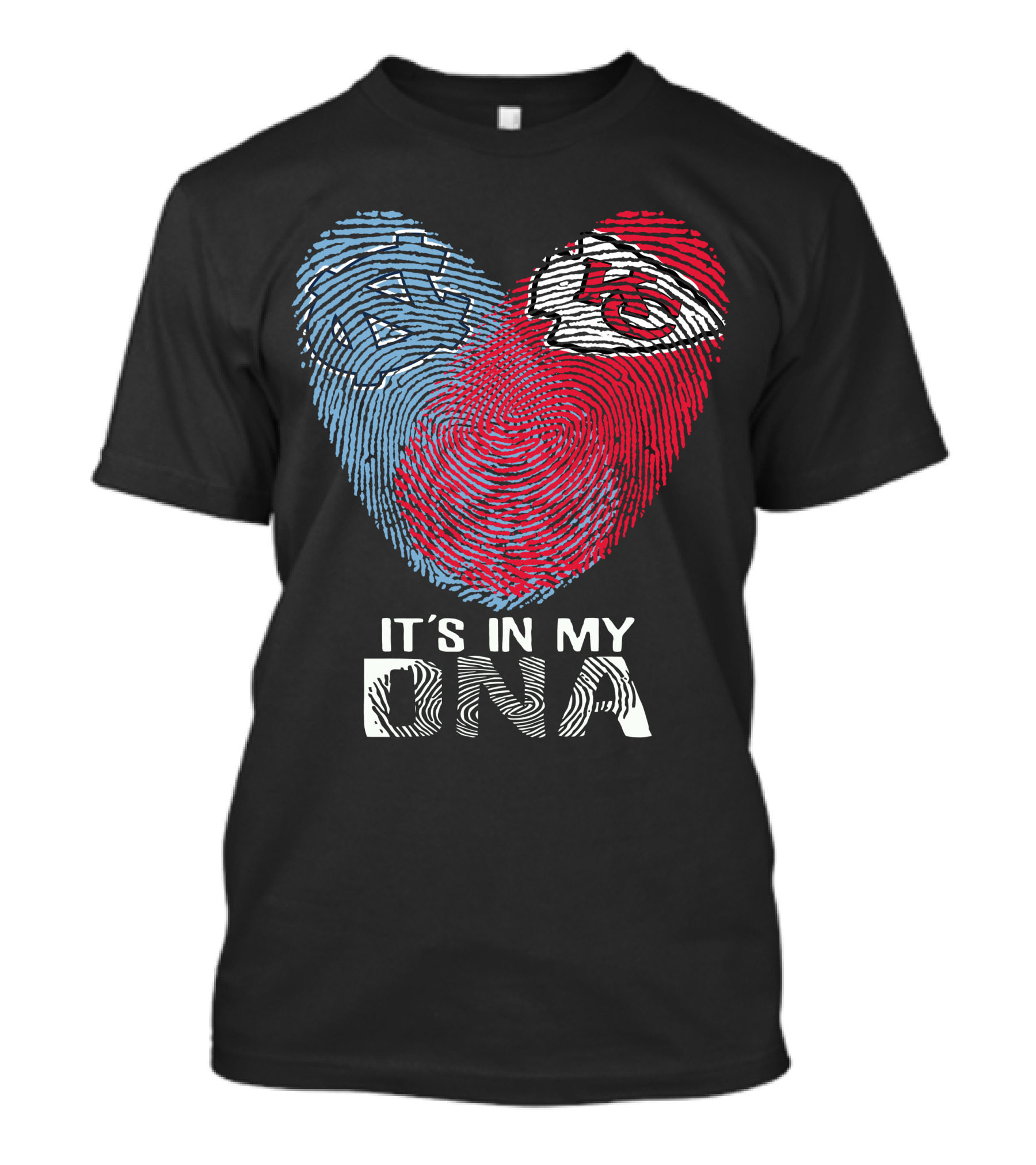 It's In My DNA North Carolina Tar Heels And Chiefs Fingerprint Heart T-Shirt