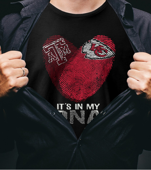 Texas A&M Aggies Chiefs It's In My DNA Fingerprint Heart T-Shirt
