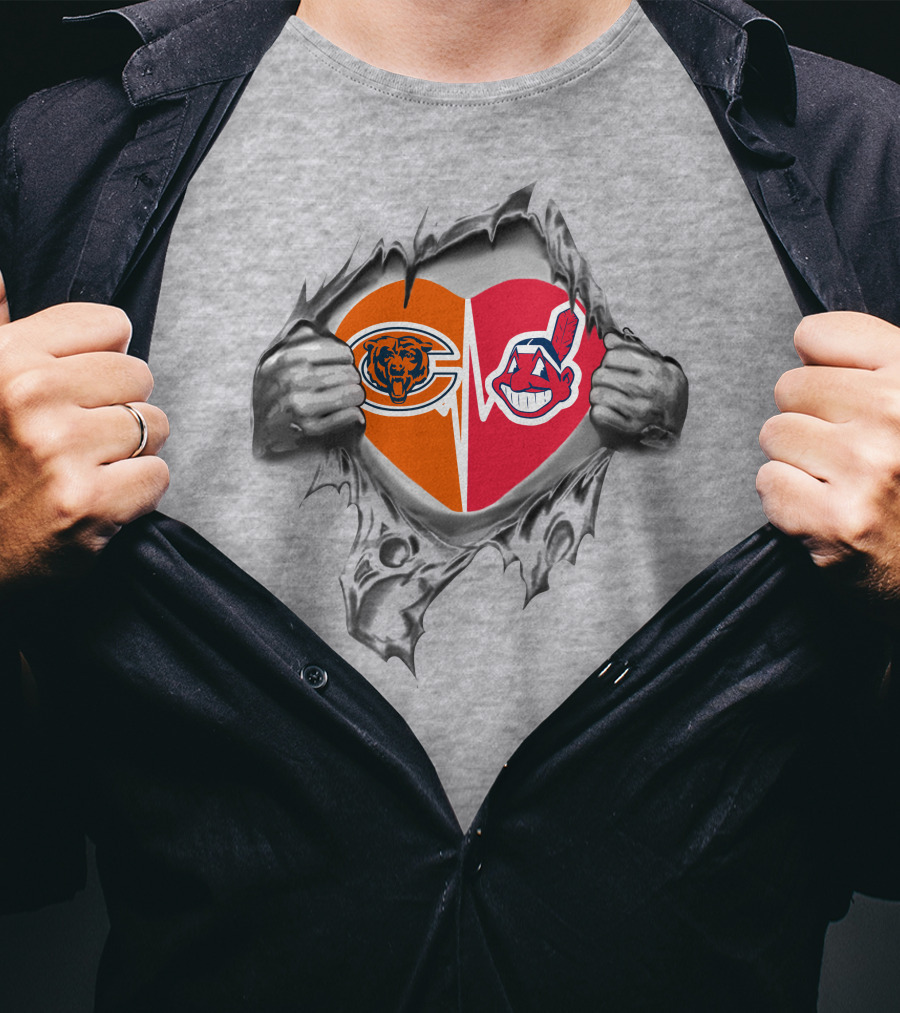 Bears Indians It's In My Heart Chicago Football Cleveland Baseball Love T-Shirt