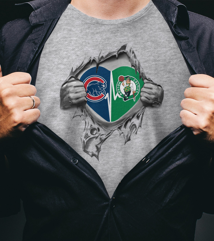 Cubs Celtics Heart Logo With Torn Silver Hands T-Shirt