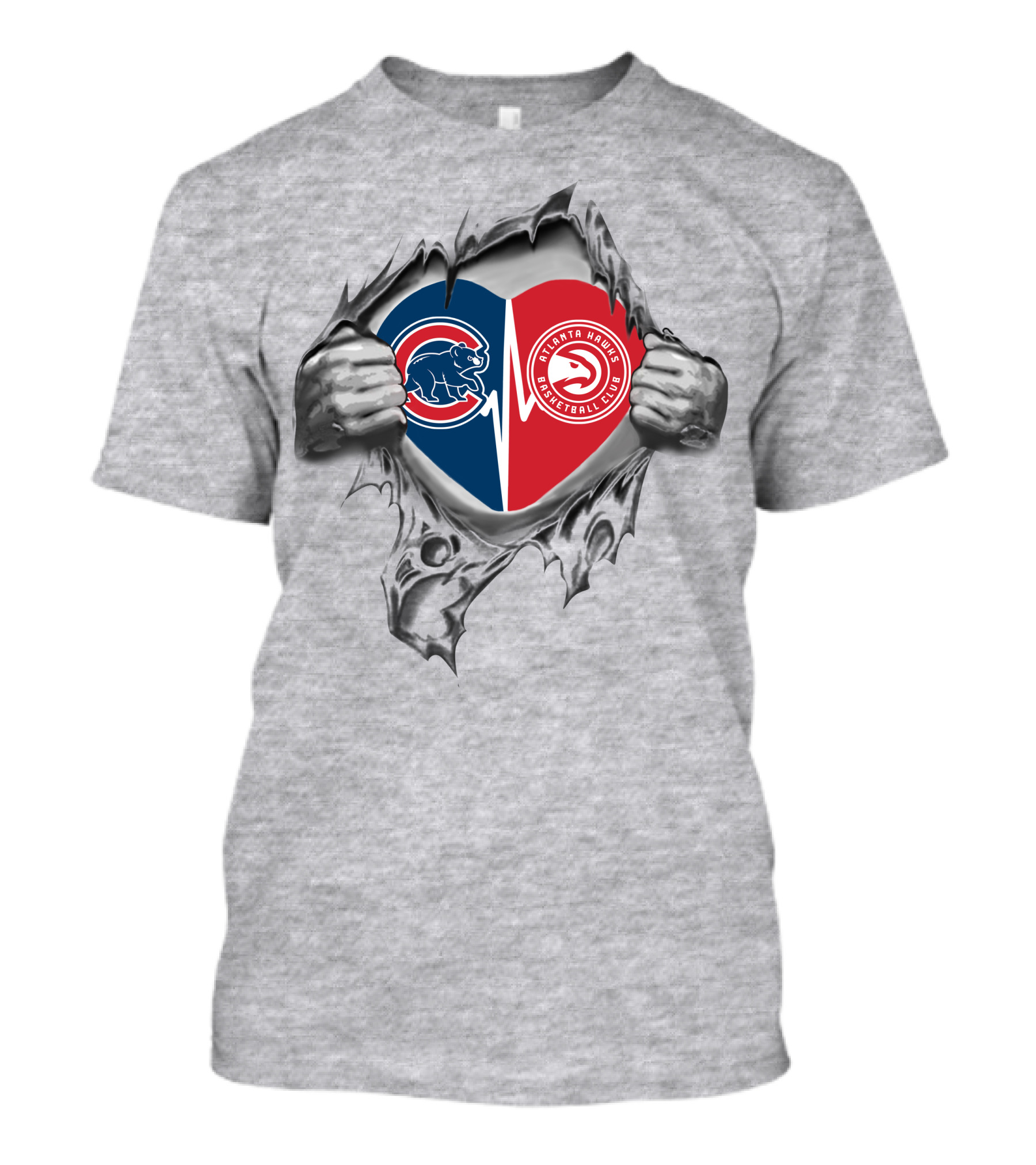 Cubs Hawks Heart Chicago Cubs Atlanta Hawks Basketball Torn T-Shirt