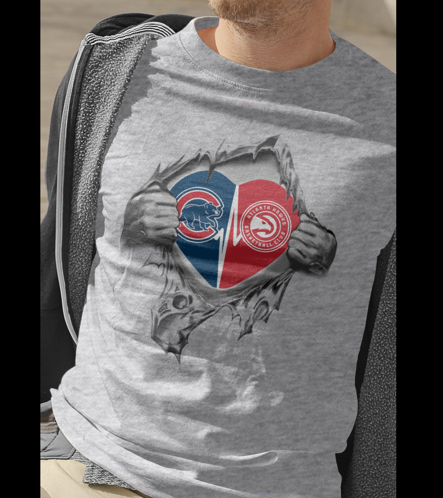 Cubs Hawks Heart Chicago Cubs Atlanta Hawks Basketball Torn T-Shirt