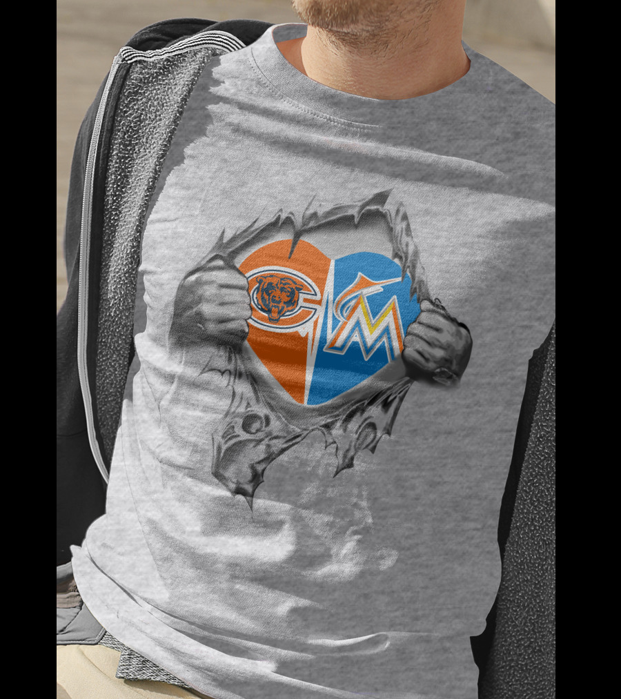 Chicago Bears Miami Marlins Heart T-Shirt
