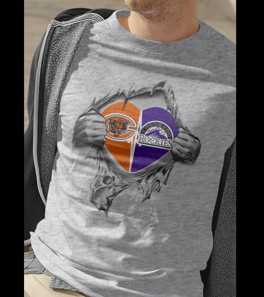Bears Rockies Heart Logo Combination With Ripped T-Shirt