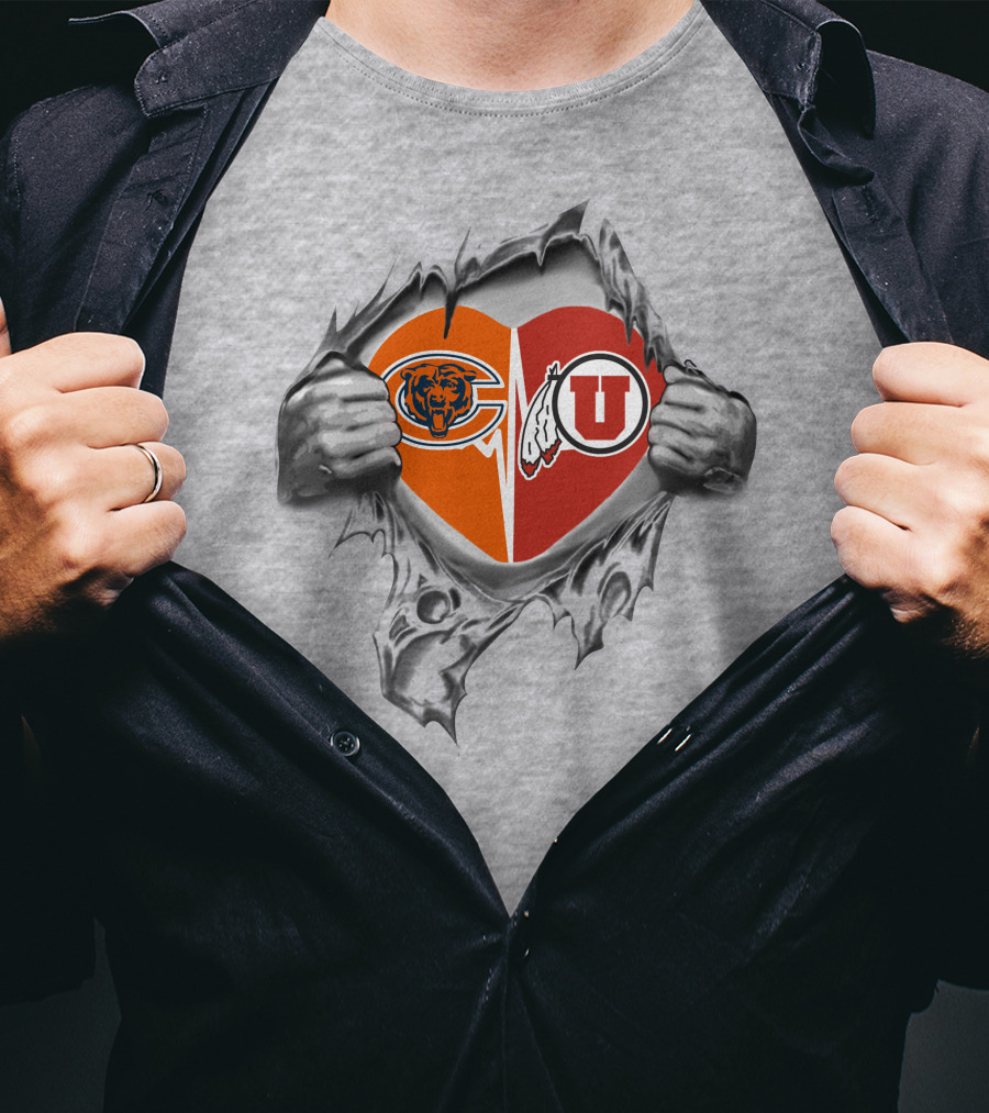 Chicago Bears Utah Utes Heart Logo Combination T-Shirt