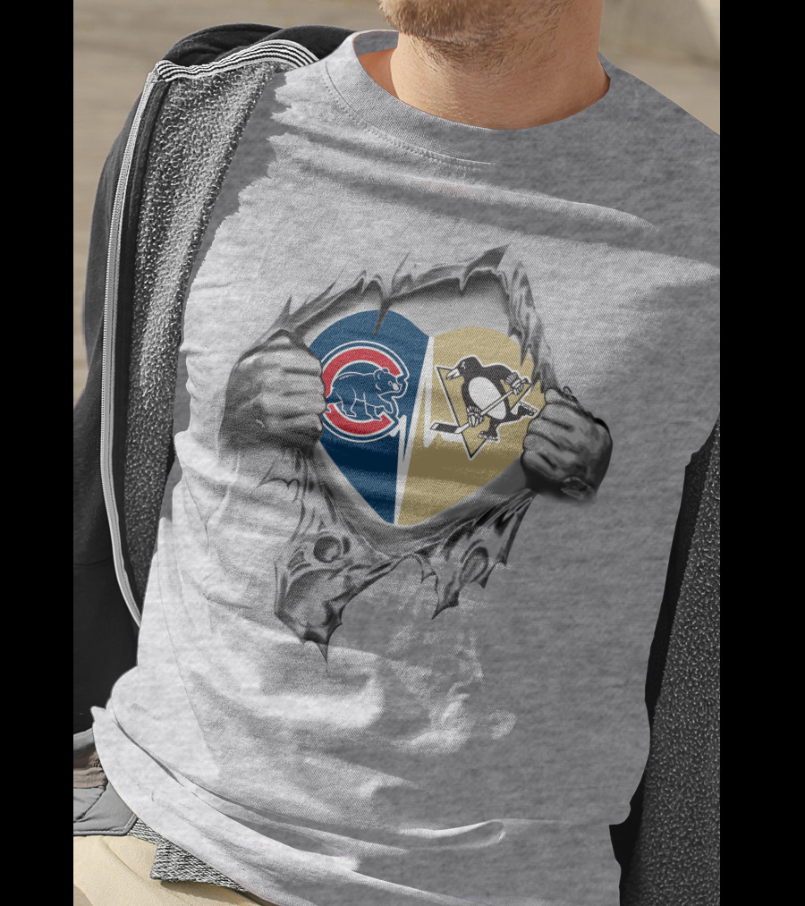 Cubs Penguins Heart Torn Open Dual T-Shirt