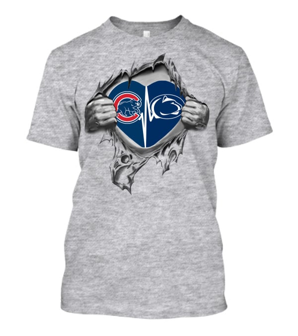 Cubs Penn State Heartbeat Split Logo Inside Ripped Chest T-Shirt