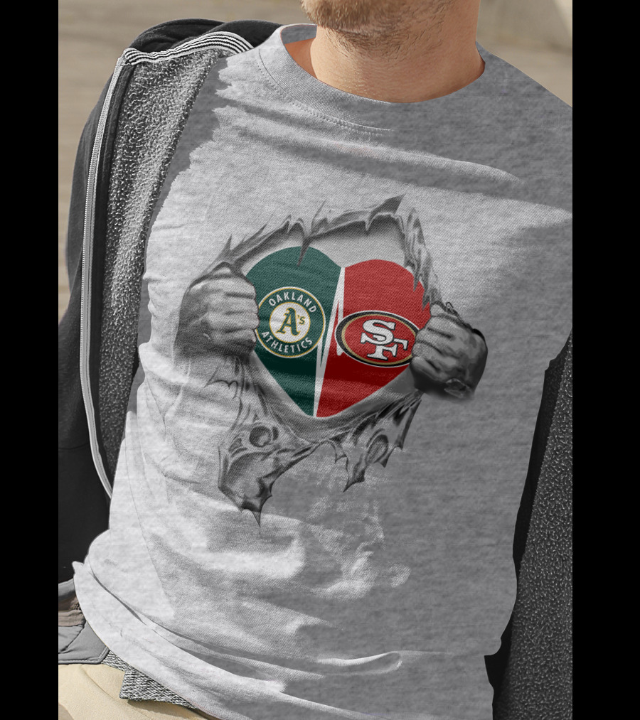 Oakland Athletics San Francisco 49ers Heart Logo Tear T-Shirt
