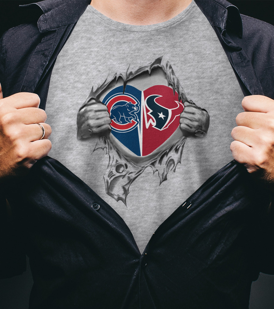 Cubs Texans Heart Torn Fabric T-Shirt