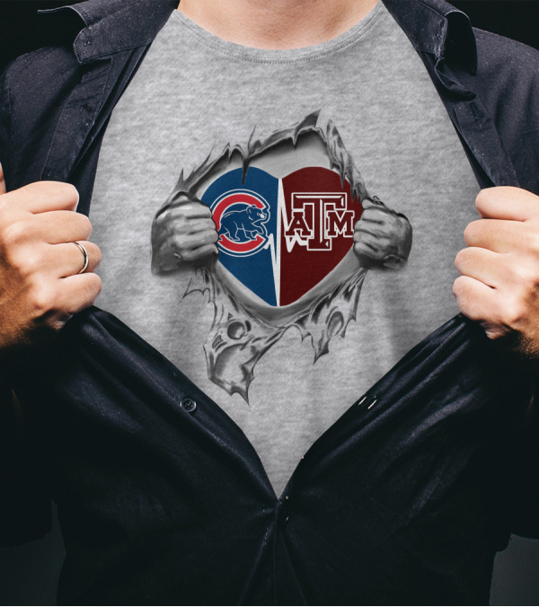 Chicago Cubs Texas A&M Aggies Heart T-Shirt