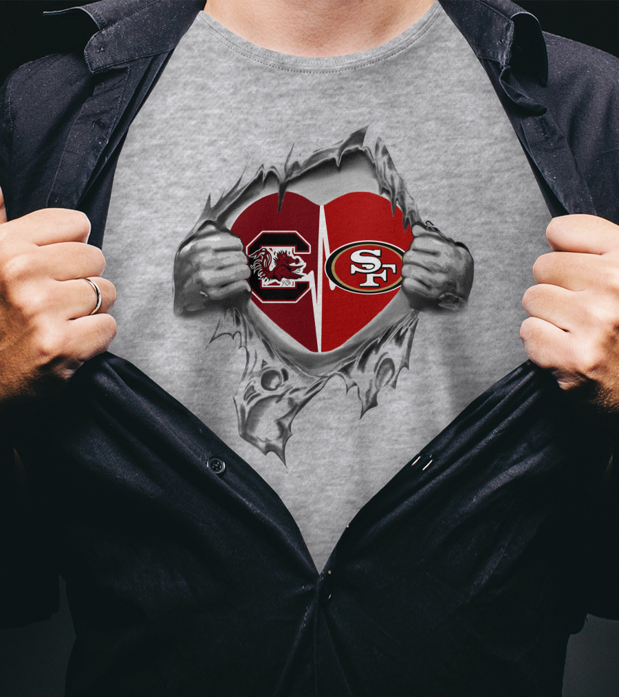 San Francisco 49ers South Carolina Gamecocks Heartburst Logos T-Shirt