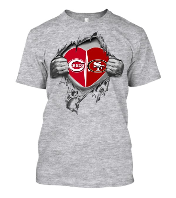 San Francisco 49ers And Cincinnati Reds Heart Tear T-Shirt