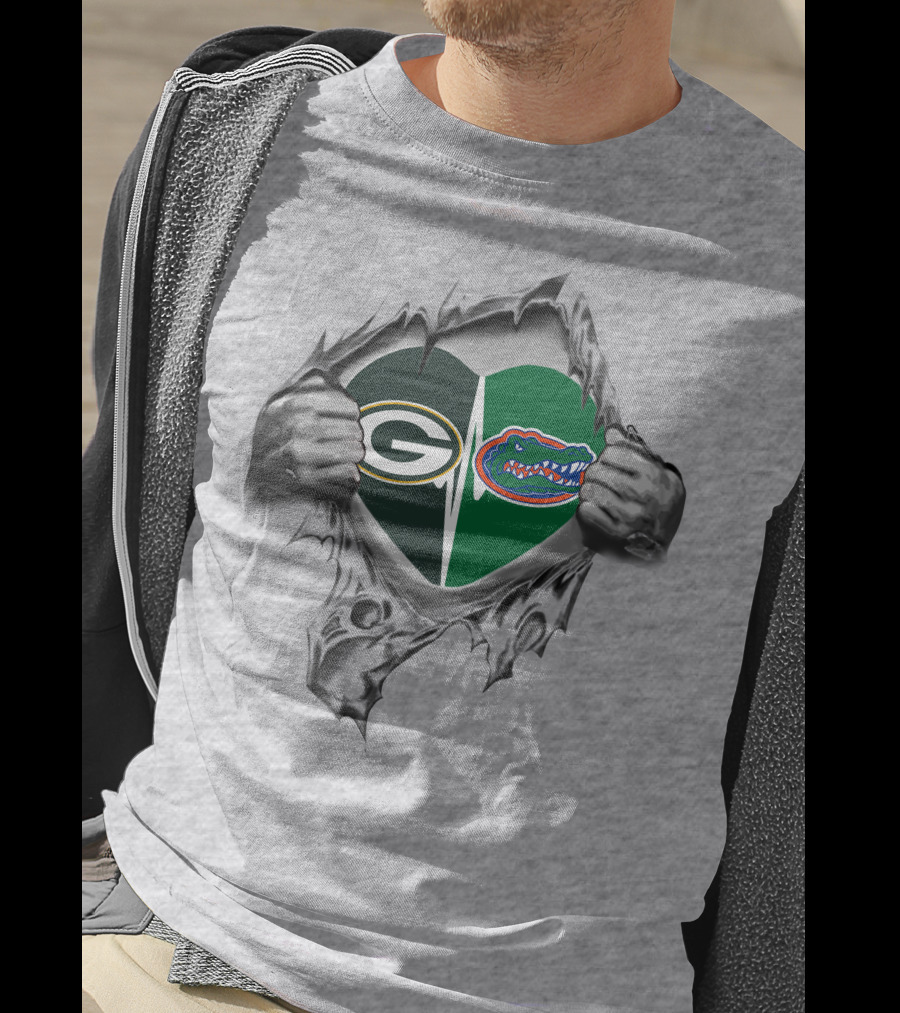 Green Bay Packers Florida Gators Heart Logo Fusion T-Shirt