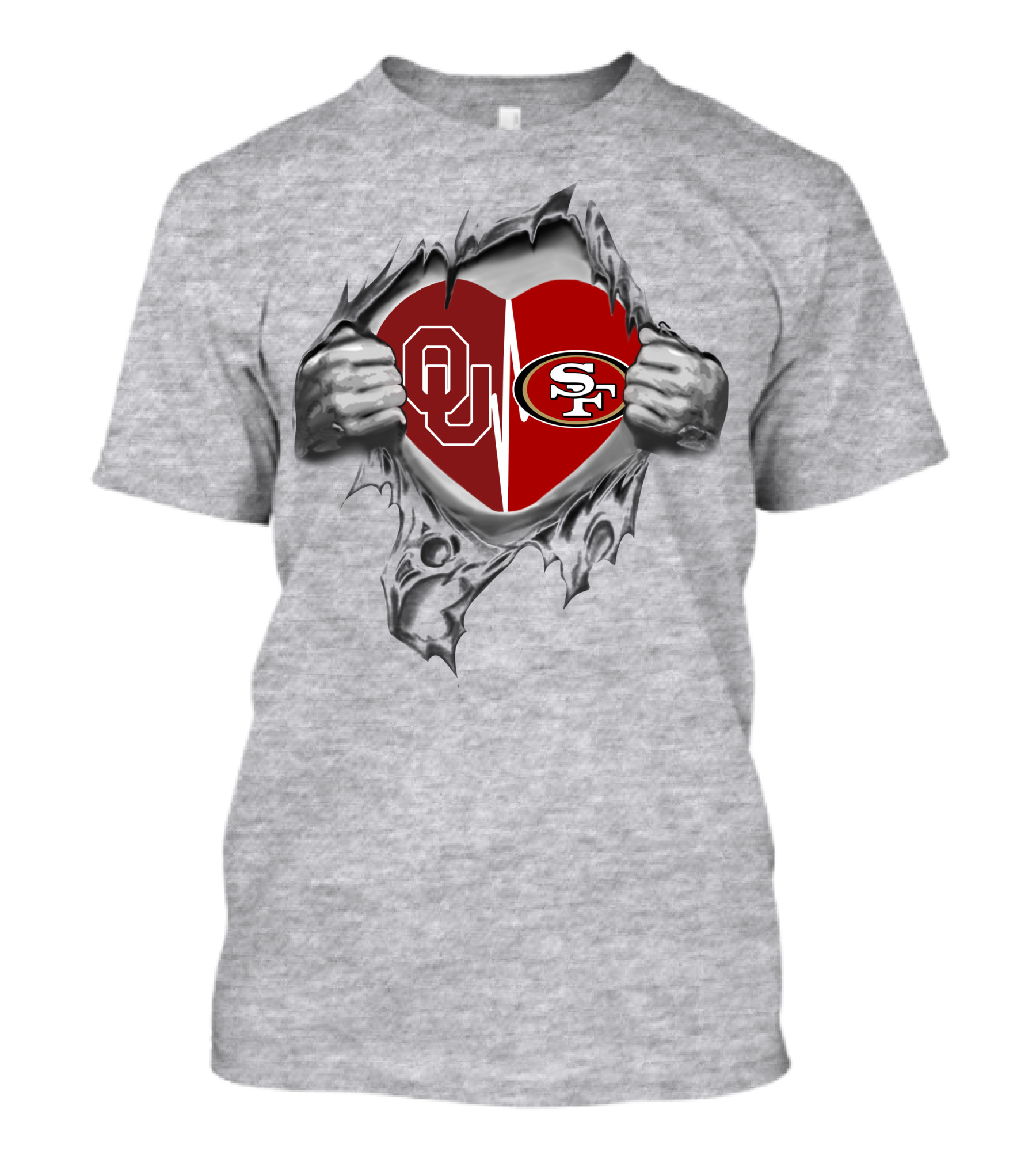 Ou Heartbeat Loyalty Torn By Hands Featuring San Francisco 49ers T-Shirt