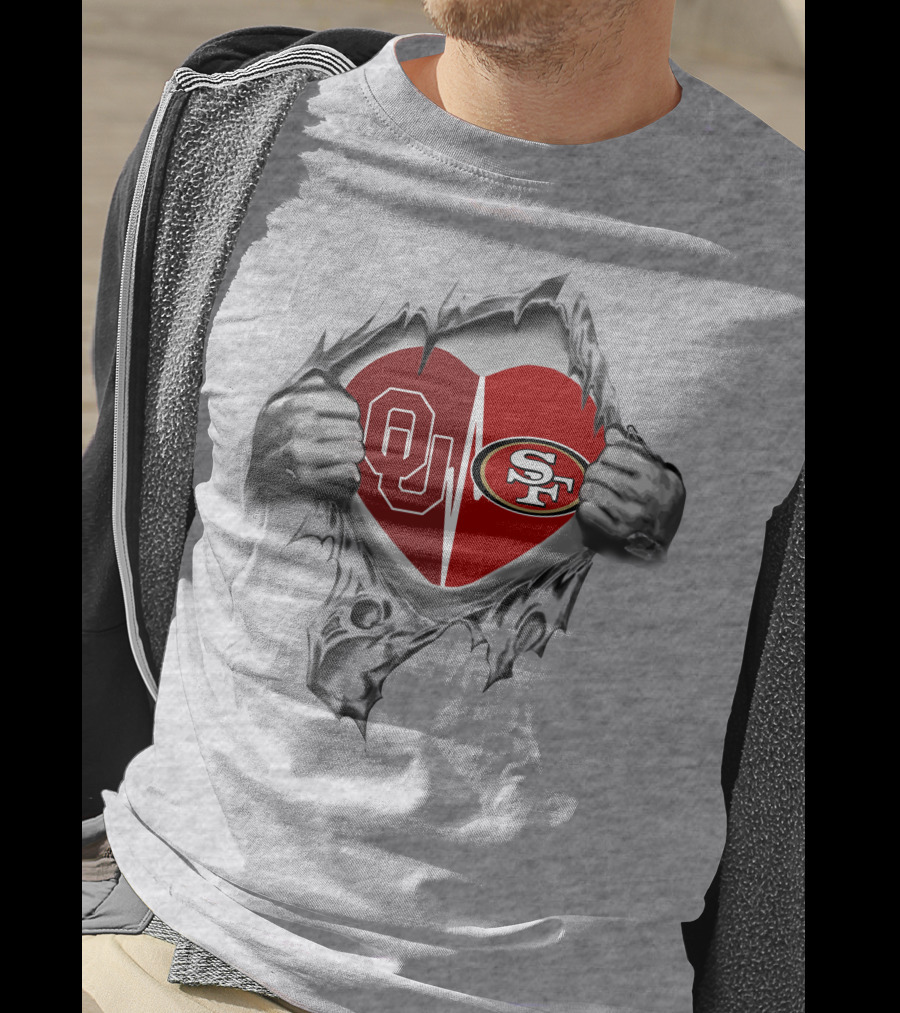 Ou Heartbeat Loyalty Torn By Hands Featuring San Francisco 49ers T-Shirt
