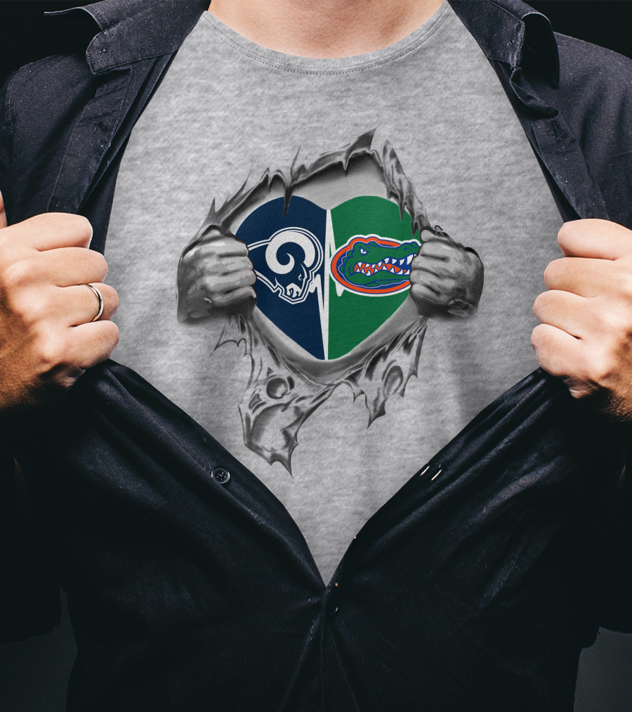 Rams Gators Heart With Torn Steel T-Shirt