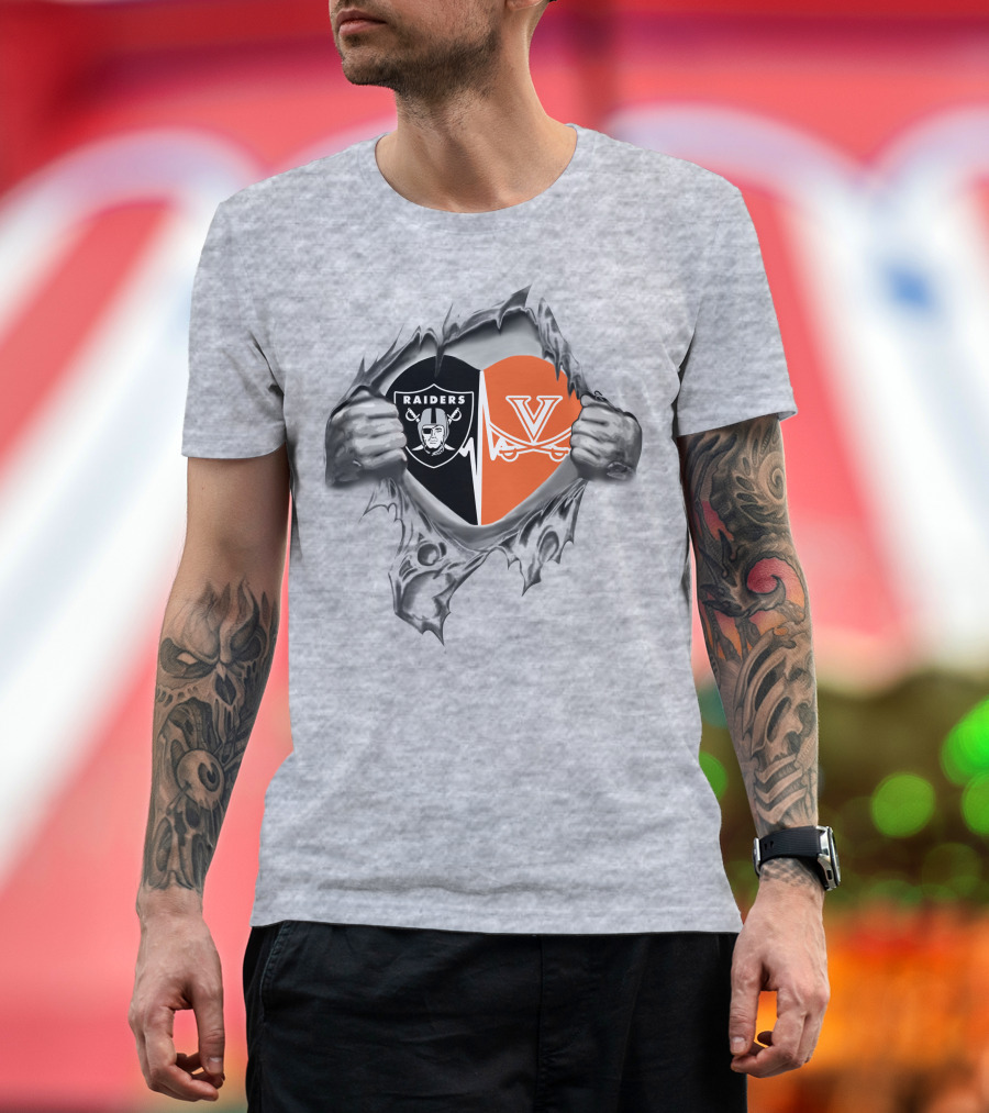 Raiders Cavaliers Heartbeat Loyalty Fan Raiders Logo Virginia Cavaliers Heart T-Shirt