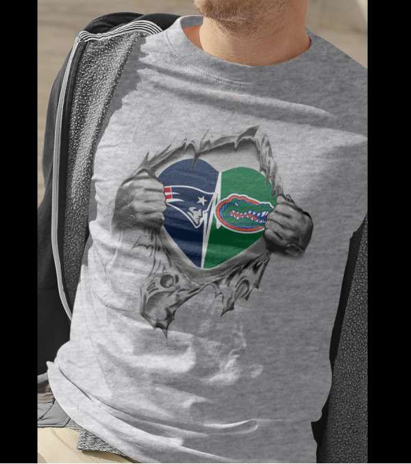 New England Patriots Florida Gators Heart Ripped Open T-Shirt