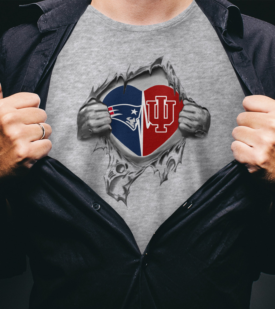 Patriots Hoosiers Heart In Split Design With Torn Effect T-Shirt