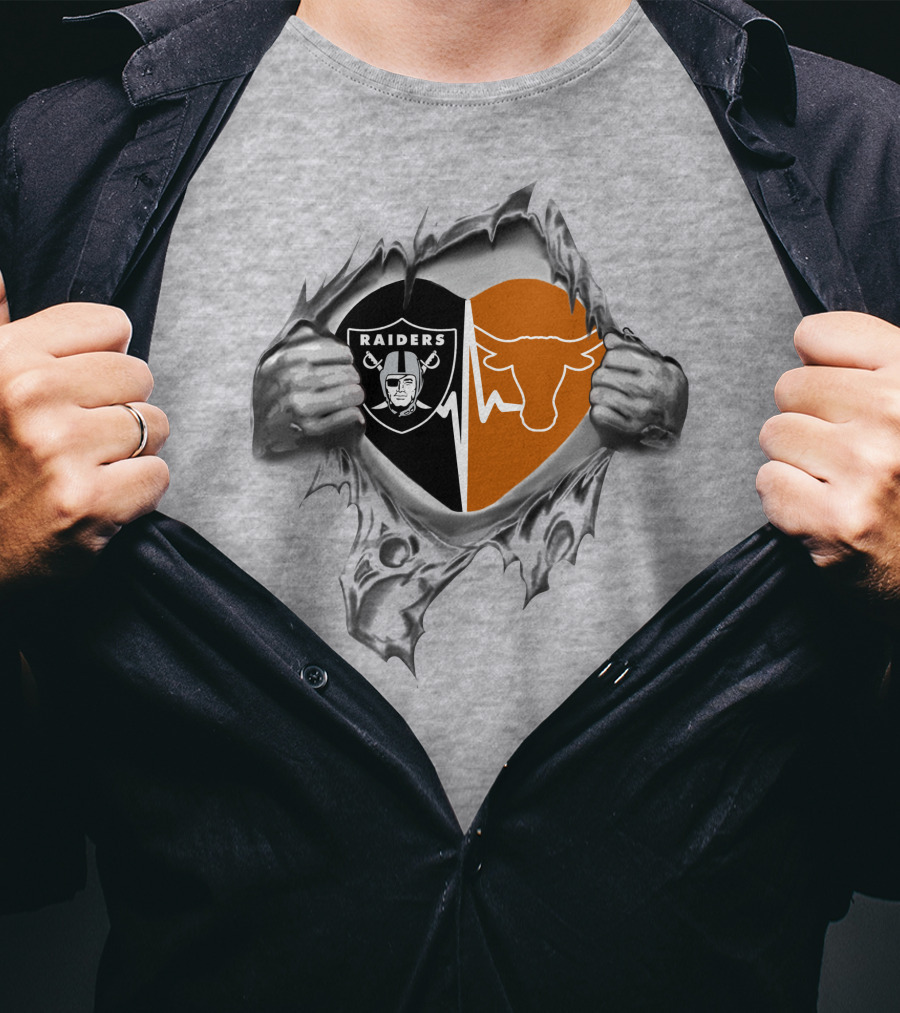 Raiders Longhorn Heartbeat Torn Reveal T-Shirt