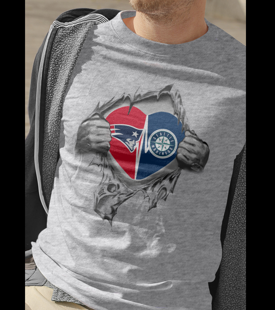 Patriots Mariners Heart Split Seattle Mariners And Patriots T-Shirt