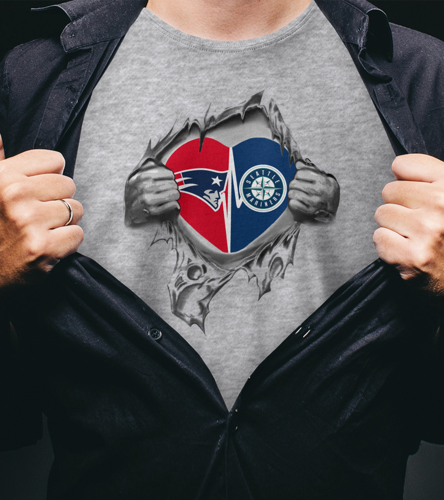 Patriots Mariners Heart Split Seattle Mariners And Patriots T-Shirt