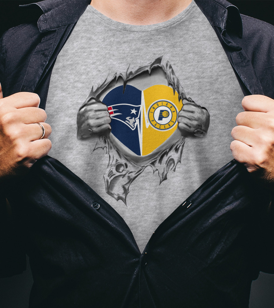 Patriots Pacers Heart Split Loyalty Ripped T-Shirt