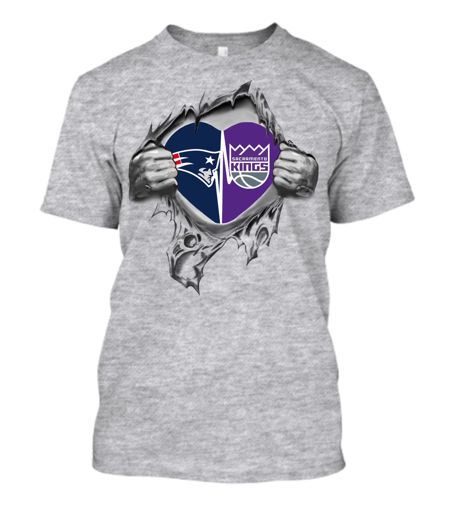 Patriots Sacramento Kings Heart Tear T-Shirt
