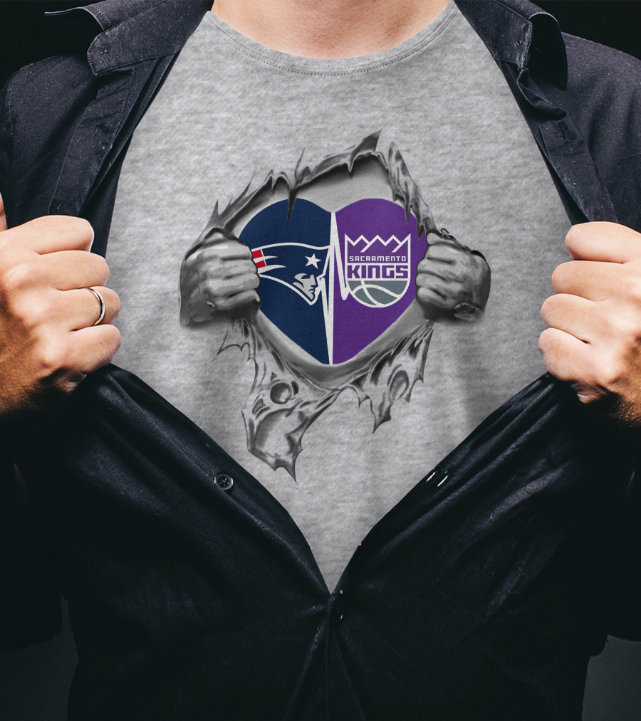 Patriots Sacramento Kings Heart Tear T-Shirt
