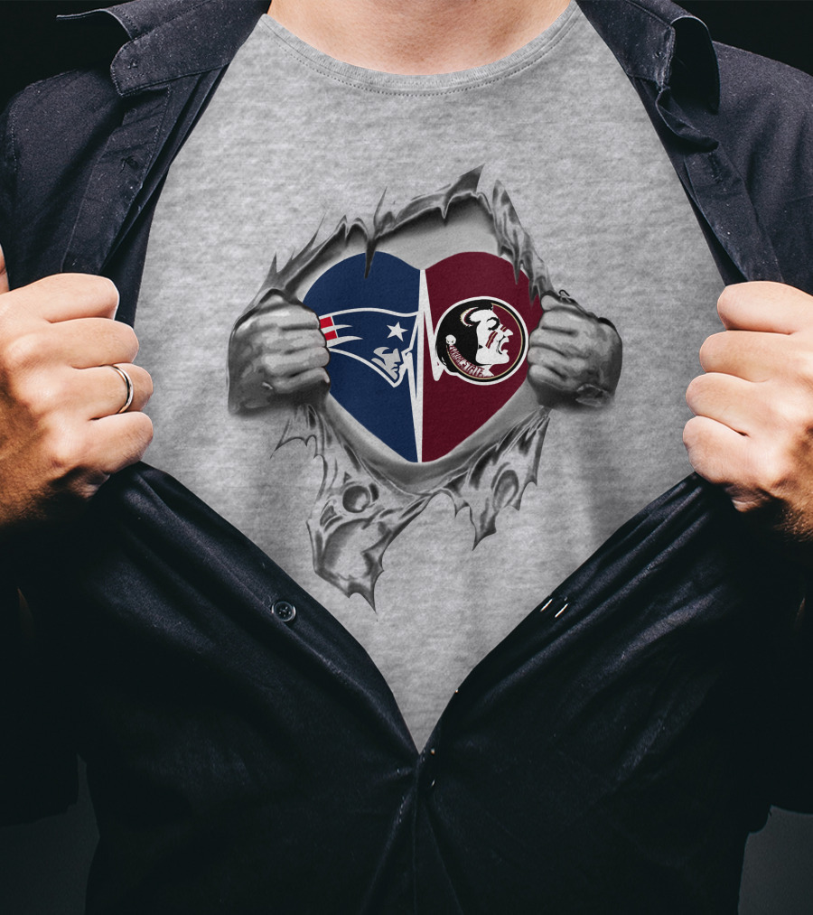 Patriots Seminoles Heart Torn Split Loyalty T-Shirt
