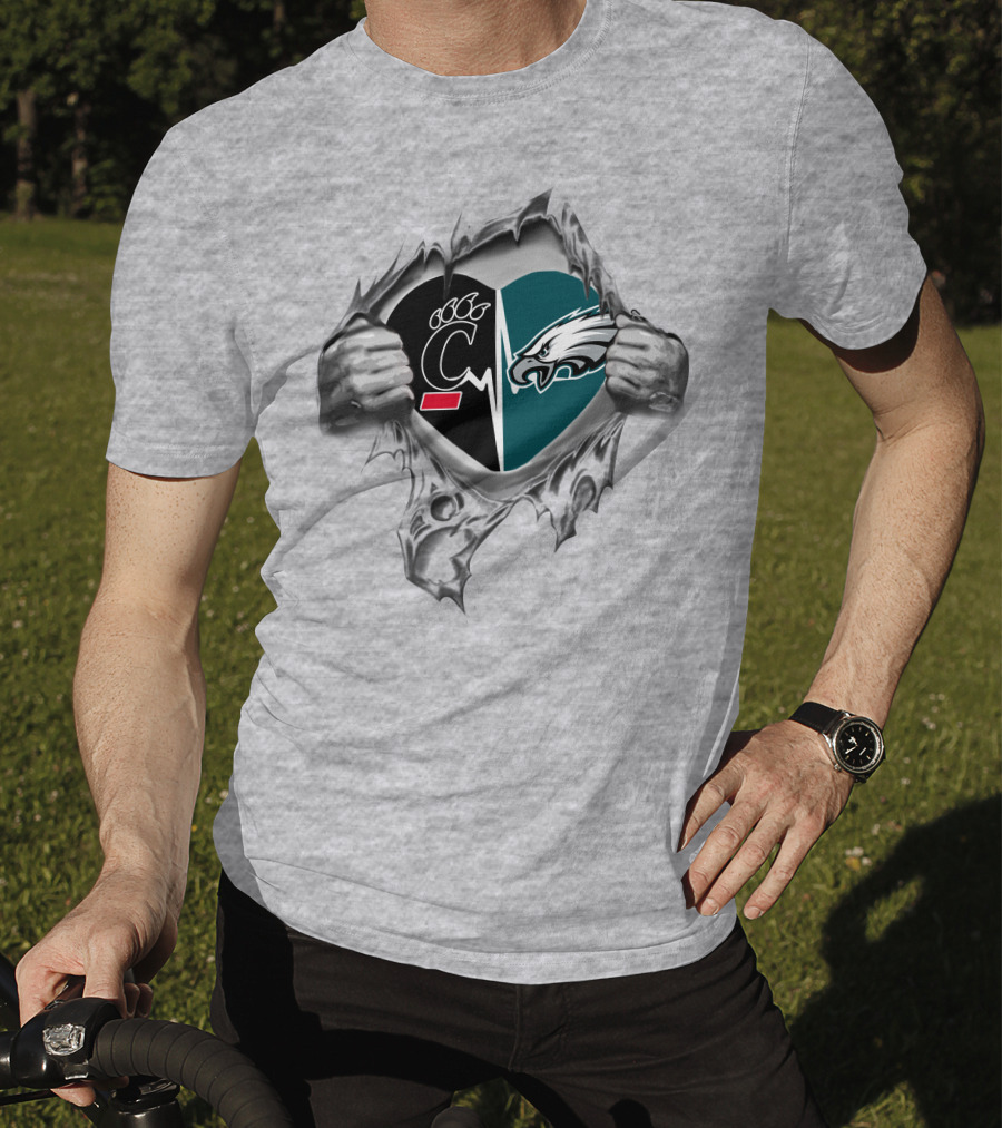 Eagles Bearcats Heartbeat Symbol With Teams United In Love T-Shirt