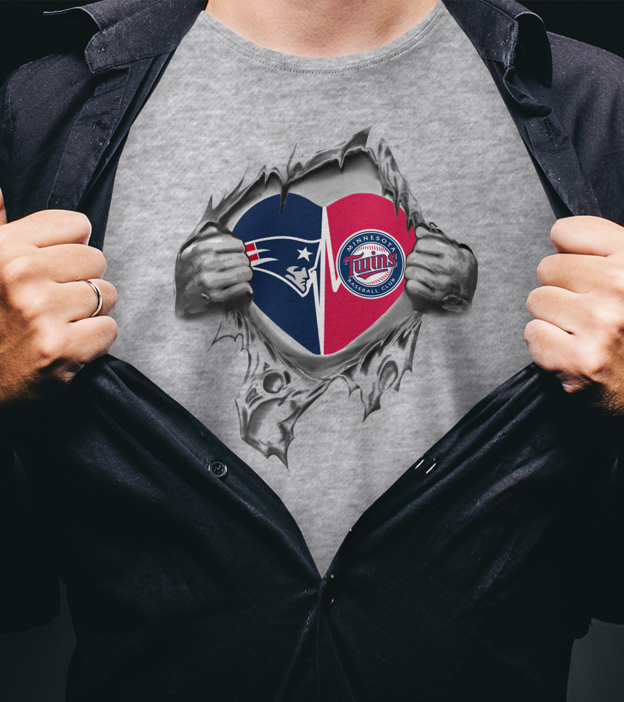 New England Patriots And Minnesota Twins Heart Connection T-Shirt