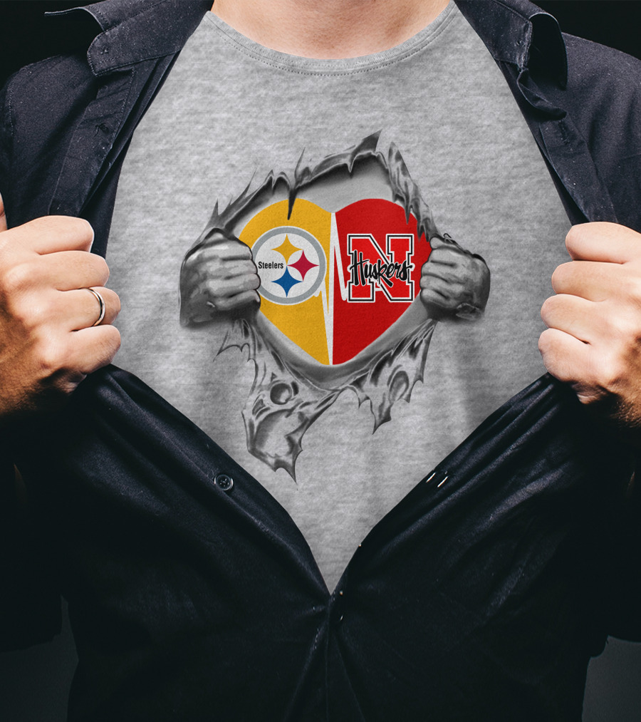 Steelers Huskers Heart Logo Torn Shirt Scene T-Shirt
