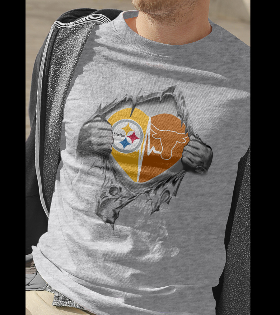 Steelers Longhorn Heart Tear T-Shirt