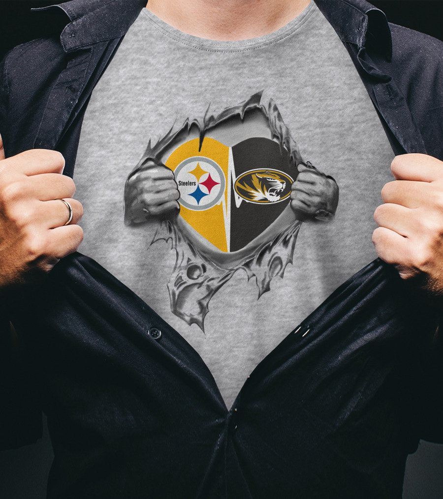 Steelers Missouri Tigers Heart Logos T-Shirt