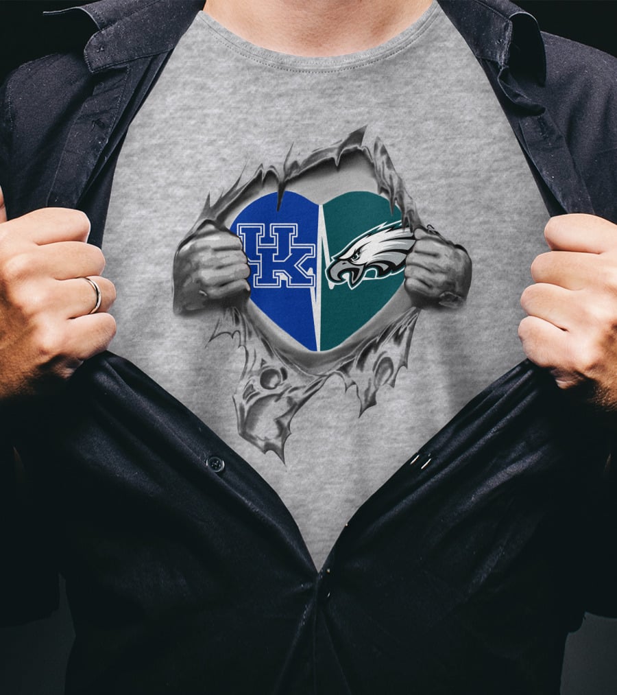 Kentucky Wildcats And Philadelphia Eagles United In Heart T-Shirt