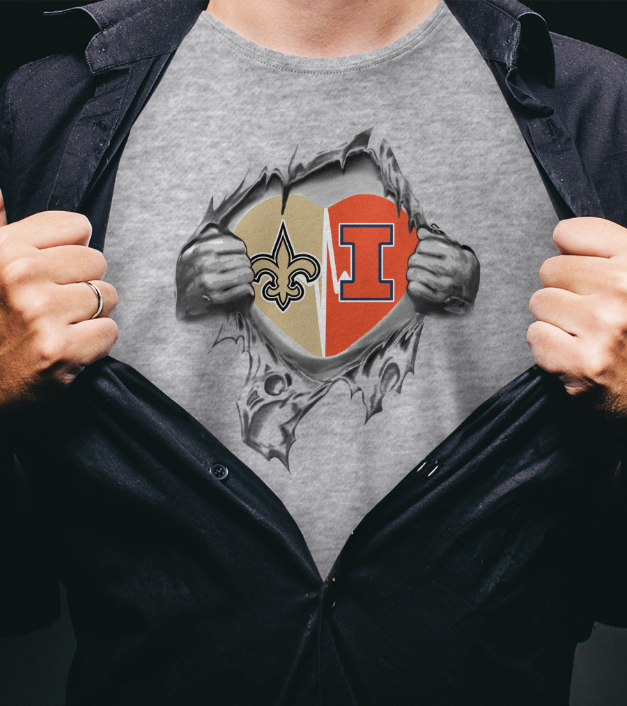 Saints Illinois Heart Fleur-de-Lis And Illinois Logo Combination T-Shirt
