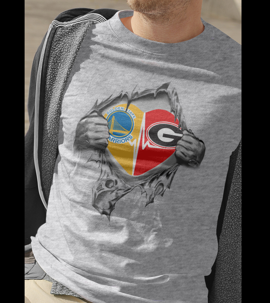 Golden State Warriors Georgia Bulldogs Heart Logo Fusion T-Shirt