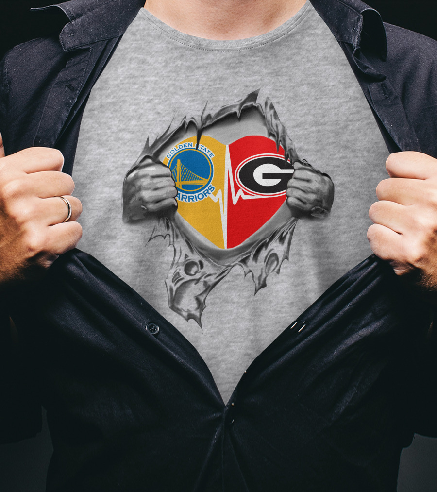 Golden State Warriors Georgia Bulldogs Heart Logo Fusion T-Shirt