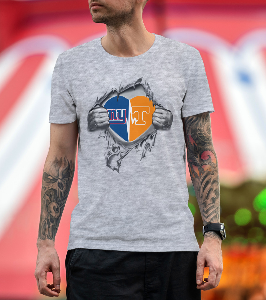 Giant Tennessee Heart ny T Logo Split Inside Torn Metal Hands T-Shirt