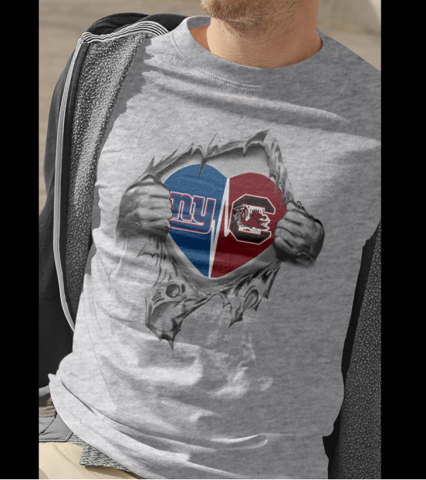 New York Giants South Carolina Gamecocks Heart T-Shirt