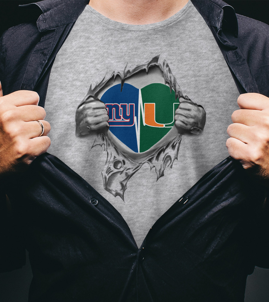 New York Giants Miami Hurricanes Heart T-Shirt